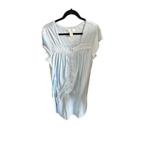 Eileen West Women's BlueCotton Sleeveless Button Front Midi Nigh Gown Size Large